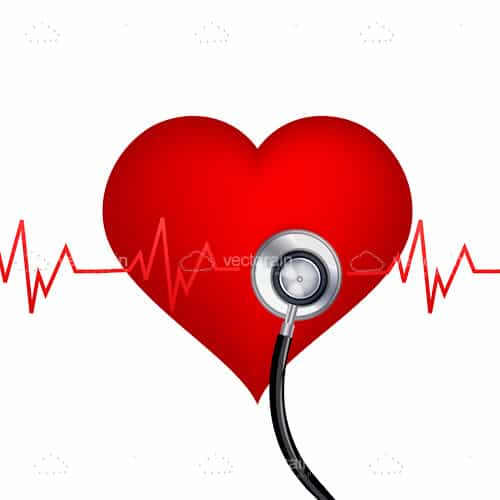 Red Heart with Cardiograph and Stethoscope